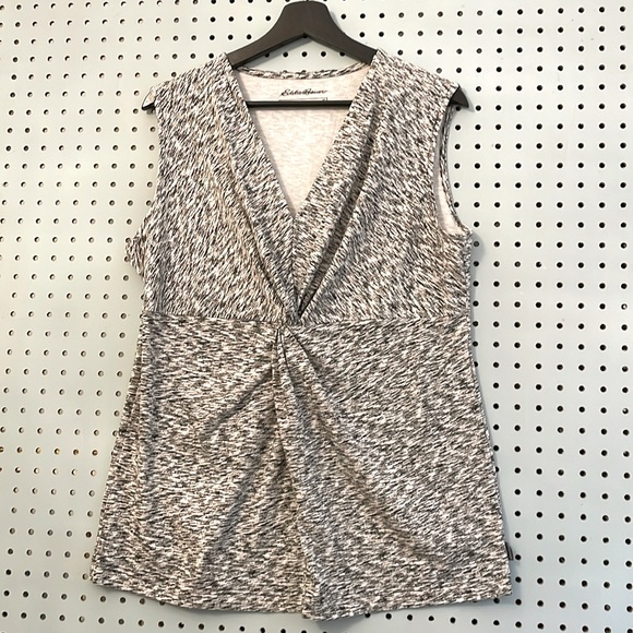 Eddie Bauer Sleeveless Womens V-neck Top Black White Cinched - Picture 1 of 9